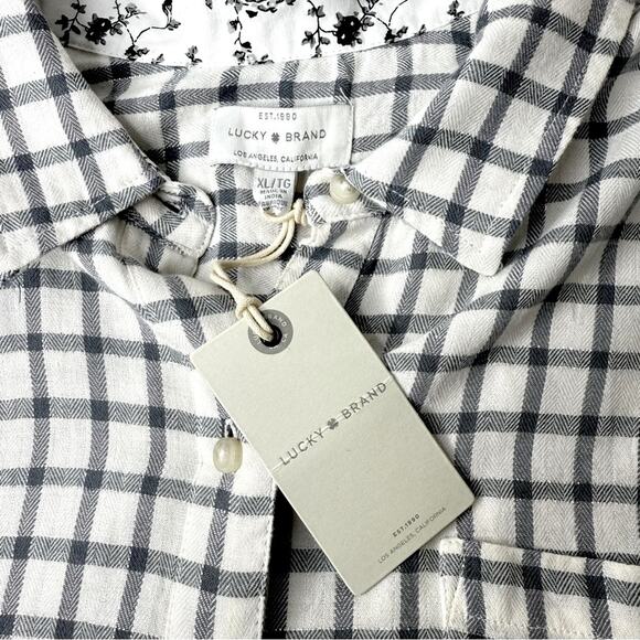 NWT LUCKY BRAND W Sz XL Gray/Creme Plaid Contrast Long Sleeve Button Up Shirt - Picture 12 of 16